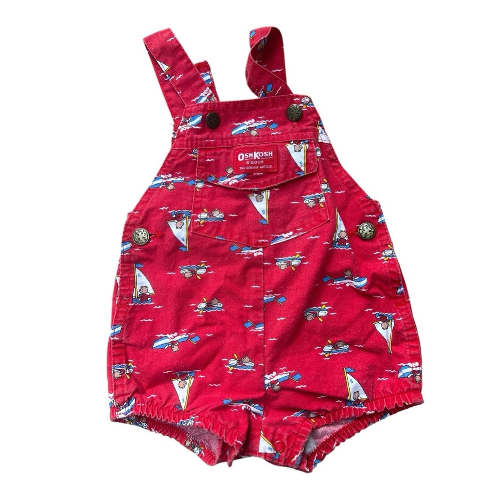 OshKosh B'gosh Vintage Nautical Sailor Bear Bubble One-Piece Red 24 Mos 90s USA
